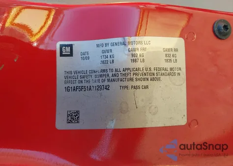 2010 Chevrolet Cobalt Lt from USA, damaged, VIN 1G1AF5F51A7129742